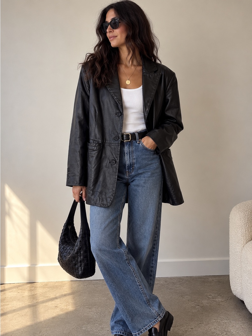 Venezia Jeans Black Genuine Leather Blazer Jacket 18/20